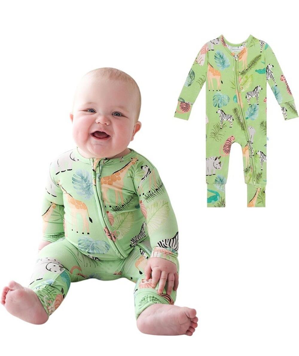 Posh Peanut Bamboo Convertible Sleeper Green Safari Zoo Animals Zippy 3-6 mo